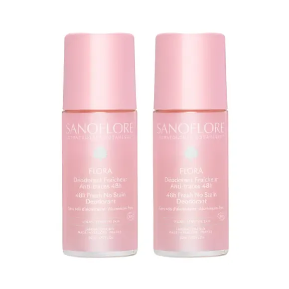 Flora d&eacute;odorant efficacit&eacute; 48h bio Sanoflore - lot de 2 roll-on de 50 ml