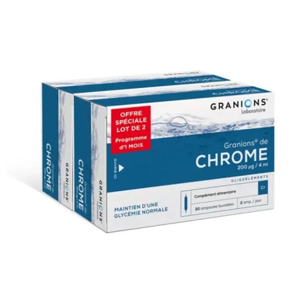 Chrome 200&micro;g Granions - offre sp&eacute;ciale lot de 2 bo&icirc;te de 30 ampoules de 60 comprim&eacute;s