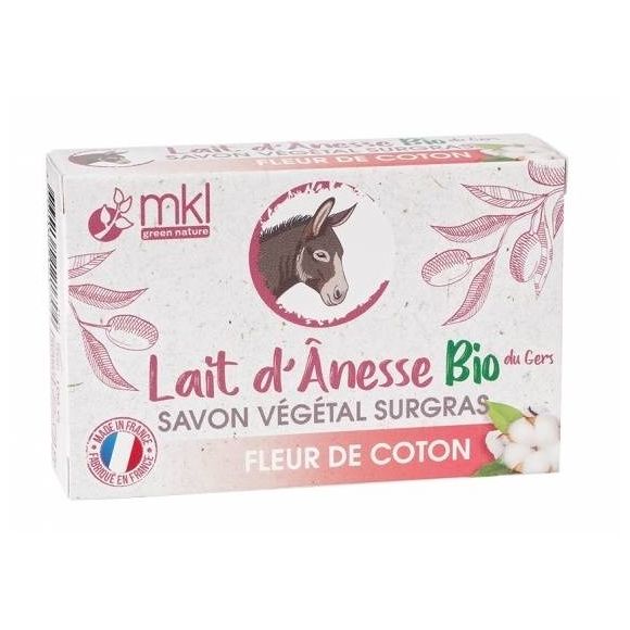 Savon v&eacute;g&eacute;tal surgras au lait d'&acirc;nesse bio Fleur de coton MKL Green Nature - pain de 100g