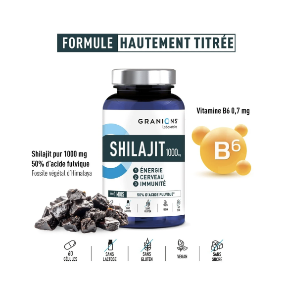 Shilajit 1000g Granions - boite de 60 g&eacute;lules