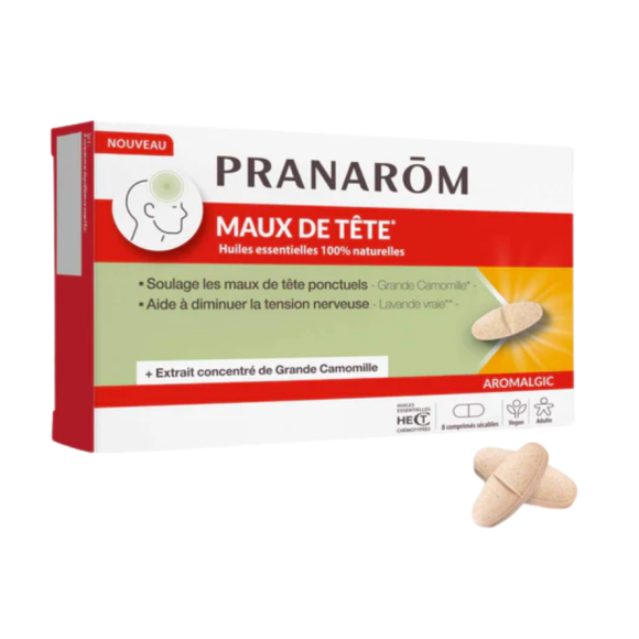 Maux de t&ecirc;te aromalgic Pranar&ocirc;m - bo&icirc;te de 8 comprim&eacute;s 