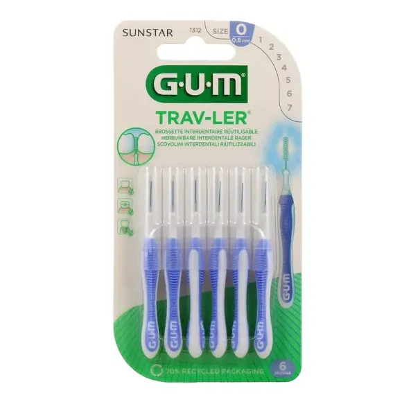 Brossette interdentaire antibact&eacute;rienne Trav-ler 0.6 mm Gum - 6 brossettes