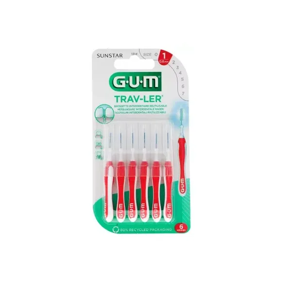 Brossette interdentaire antibact&eacute;rienne Trav-ler 0.8 mm Gum - 6 brossettes