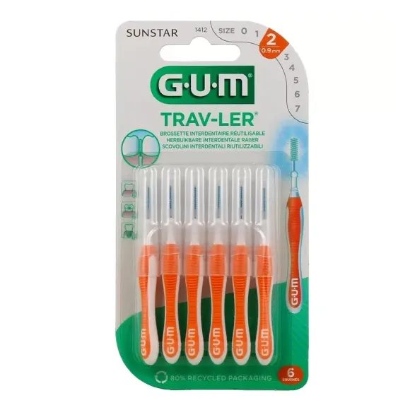 Brossette interdentaire antibact&eacute;rienne Trav-ler 0.9 mm Gum - 6 brossettes