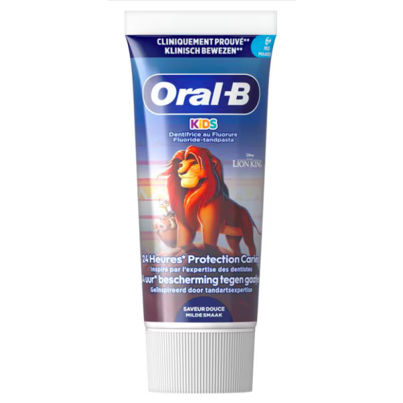 Dentifrice kids protection caries Roi Lion d&egrave;s 6 mois Oral-B - tube de 60ml