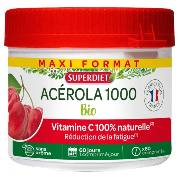 Acerola 1000 bio Super Diet - pot de 60 comprim&eacute;s s&eacute;cables