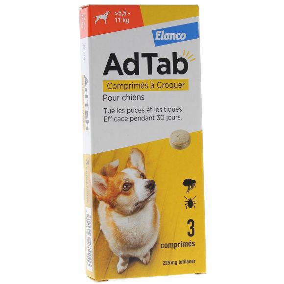 AdTab 225 mg chien 5,5-11kg Elanco - bo&icirc;te de 3 comprim&eacute;s &agrave; croquer