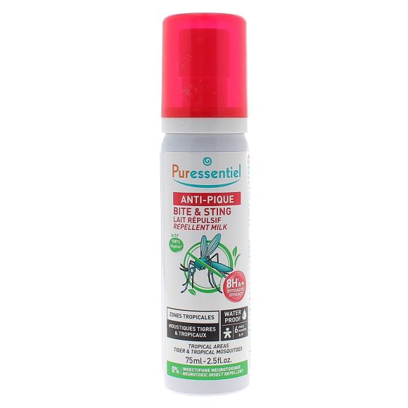 Anti-Pique Lait r&eacute;pulsif waterproof zones tropicales Puressentiel - spray de 75 ml