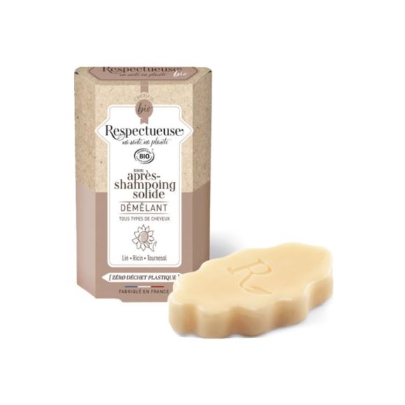 Apr&egrave;s-shampooing solide d&eacute;m&ecirc;lant bio Respectueuse - pain de 40g