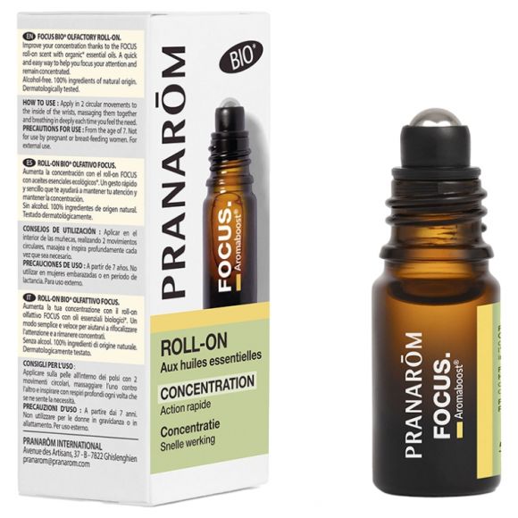 Aromaboost Focus concentration Roll-on aux huiles essentielles bio Pranar&ocirc;m - roll-on de 5 ml
