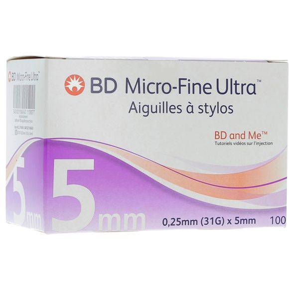 BD Micro-fine ultra aiguilles &agrave; stylos - 100 pi&egrave;ces de 5 mm