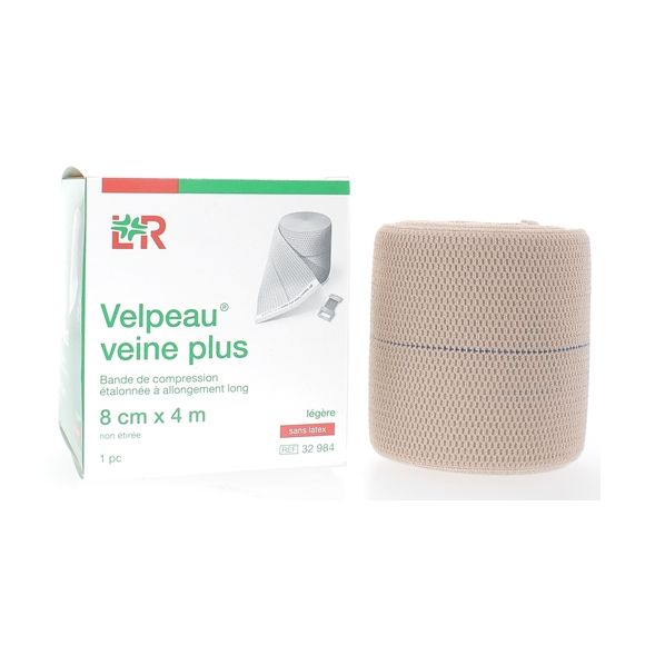 Bande de compression veine plus l&eacute;g&egrave;re sans latex Velpeau - 1 bande de 8cmx4m