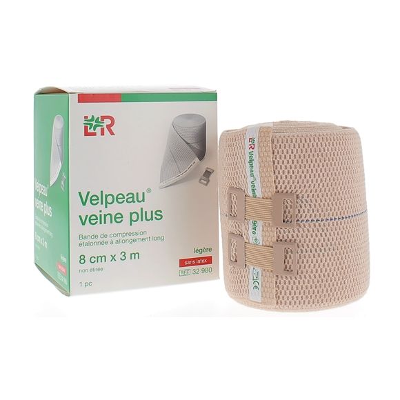 Bande de compression veine plus l&eacute;g&egrave;re sans latex Velpeau - 1 bande de 8cmx3m