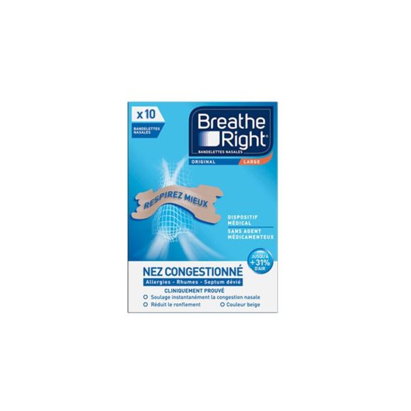 Bandelettes nasales Original Breathe Right - bo&icirc;te de 10 unit&eacute;s
