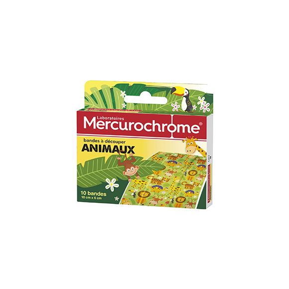 Bandes &agrave; d&eacute;couper animaux Mercurochrome - boite de 10 bandes de 10cm x 6cm