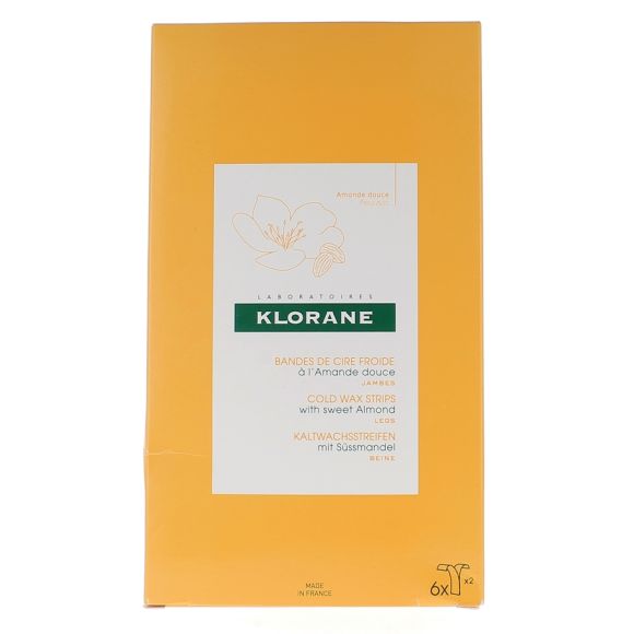 Bandes de cire froide &agrave; l'amande douce Klorane - 6 doubles bandes