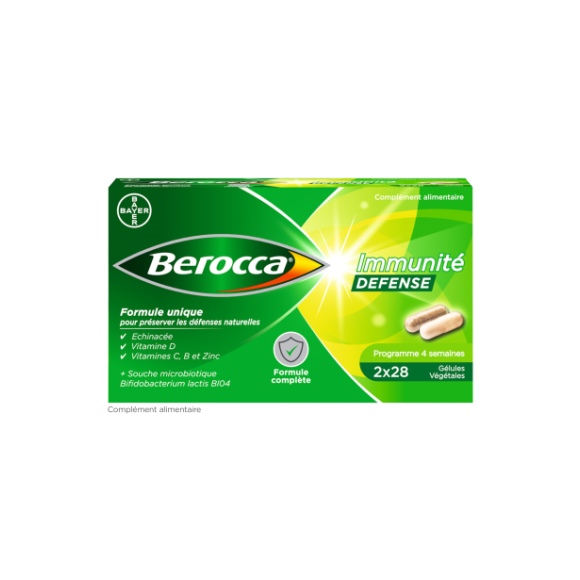 Berocca Immunit&eacute; D&eacute;fense Vitamine D, C, B et Zinc Lot de 2 x 28 g&eacute;lules v&eacute;g&eacute;tales