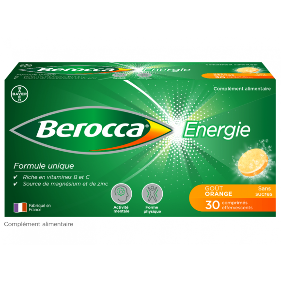 Berocca Energie Orange Vitamine B et C, magn&eacute;sium et Zinc 30 comprim&eacute;s effervescents