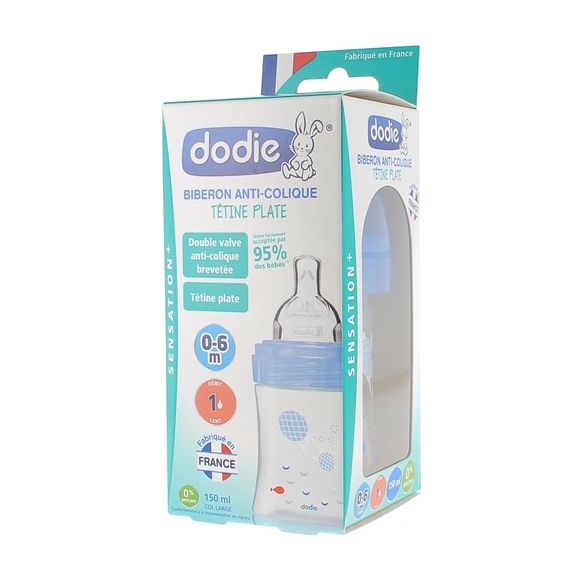 Biberon Sensation+ d&eacute;bit lent mer 0-6mois Dodie - Biberon de 150ml