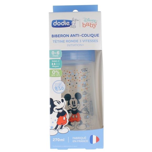 Biberon anti-colique Disney Baby Mickey 3 vitesses d&eacute;bit 2 0-6 mois Dodie - biberon de 270ml