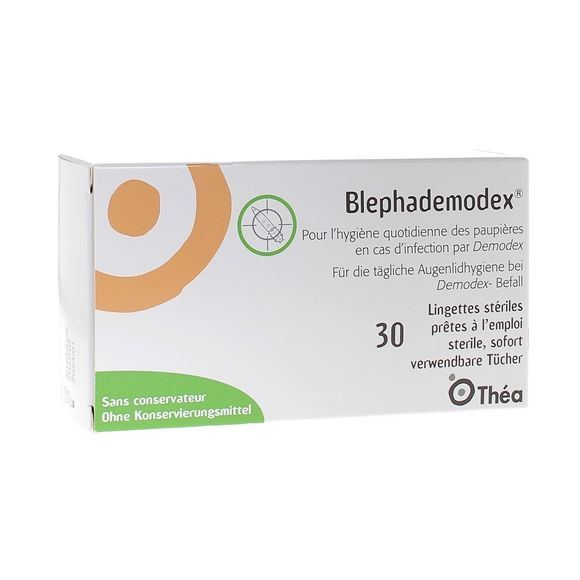 Blephademodex lingettes impr&eacute;gn&eacute;es hygi&egrave;ne des paupi&egrave;res Th&eacute;a - bo&icirc;te de 30 lingettes