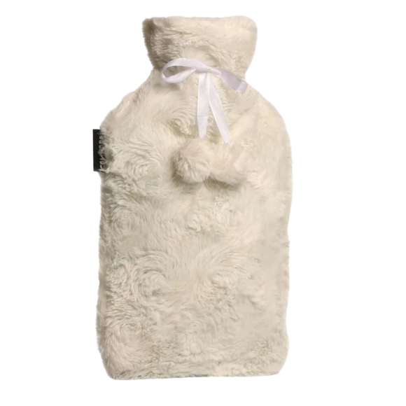 Bouillotte &agrave; eau avec housse pompons blancs Calindoo - bouillotte de 2L