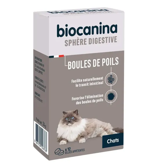 Boules de poils sph&egrave;re digestive chats Biocanina - boite de 12 jellies