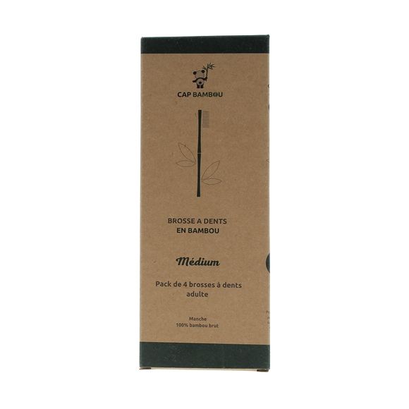 Brosse &agrave; dents adulte en bambou m&eacute;dium Cap Bambou - lot de 4 brosses &agrave; dents