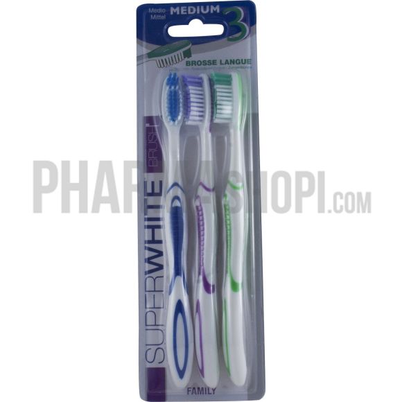 Brosse &agrave; dents medium Superwhite - 3 brosses &agrave; dents