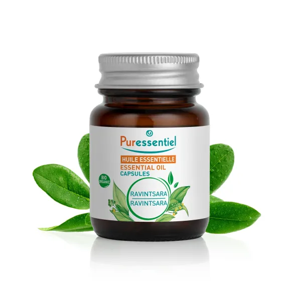 Capsules d'huile essentielle de ravintsara bio Puressentiel - bo&icirc;te de 60 capsules