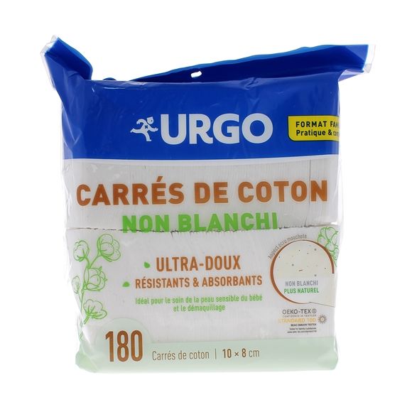 Carr&eacute;s de coton non blanchi 10 x 8 cm Urgo - sachet de 180 carr&eacute;s
