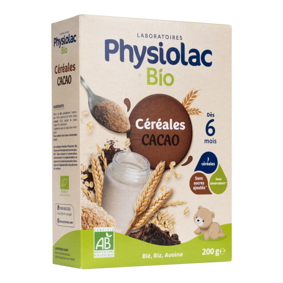 Physiolac C&eacute;r&eacute;ales bio cacao d&egrave;s 6 mois Gilbert - boite de 200 g