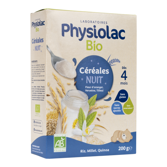 C&eacute;r&eacute;ales nuit bio d&egrave;s 4 mois Physiolac - bo&icirc;te de 200 g