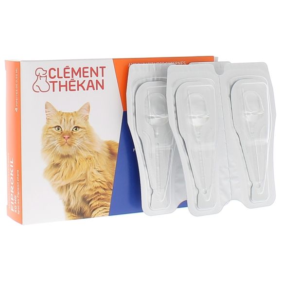 Fiprokil chats 50 mg Cl&eacute;ment Th&eacute;kan - bo&icirc;te de 4 pipettes de 0,50 ml