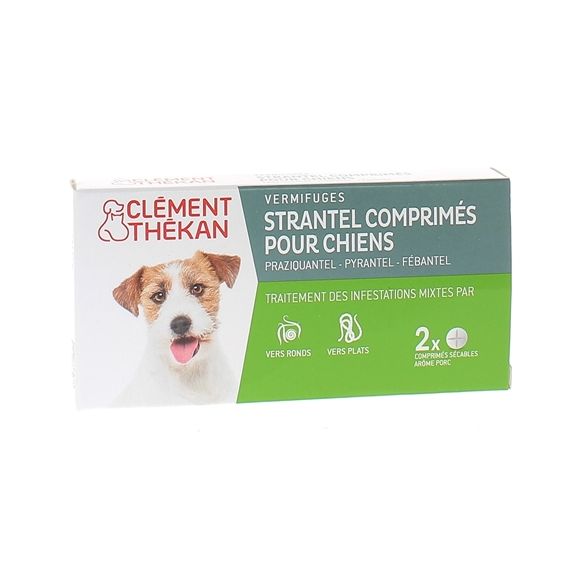 Strantel vermifuges comprim&eacute;s pour chiens ar&ocirc;me porc Cl&eacute;ment Th&eacute;kan - boite de 2 comprim&eacute;s s&eacute;cables