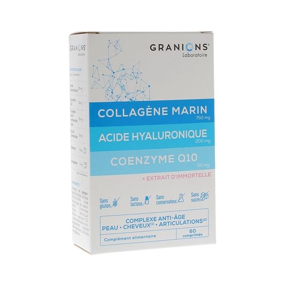 Collag&egrave;ne marin acide hyaluronique coenzyme Q10 Granions - bo&icirc;te de 60 comprim&eacute;s