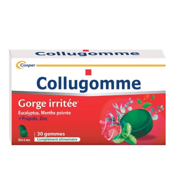 Collugomme gorge irrit&eacute;e Cooper - bo&icirc;te de 30 gommes