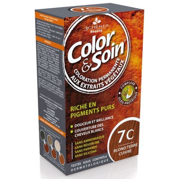 Color & soin coloration permanente Blond terre cuivr&eacute; 7C Les 3 ch&ecirc;nes - 1 kit