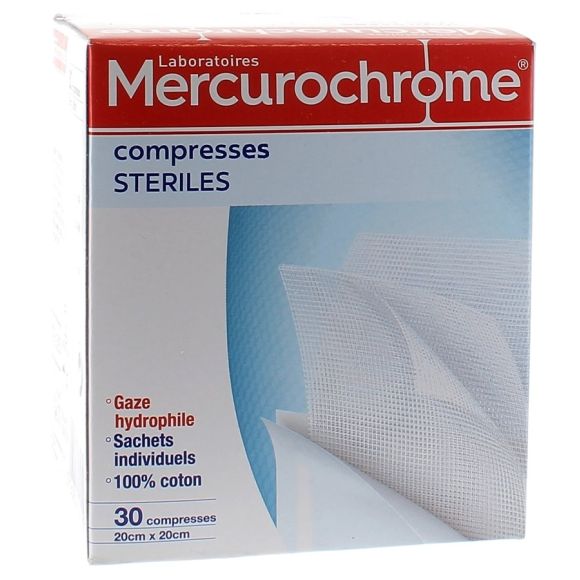 Compresses st&eacute;riles coton Mercurochrome - boite de 30 compresses