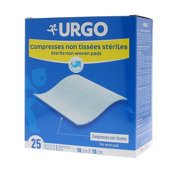 Compresses st&eacute;riles non tiss&eacute; Urgo - 25 sachets de 2 compresses 10 x 10 cm