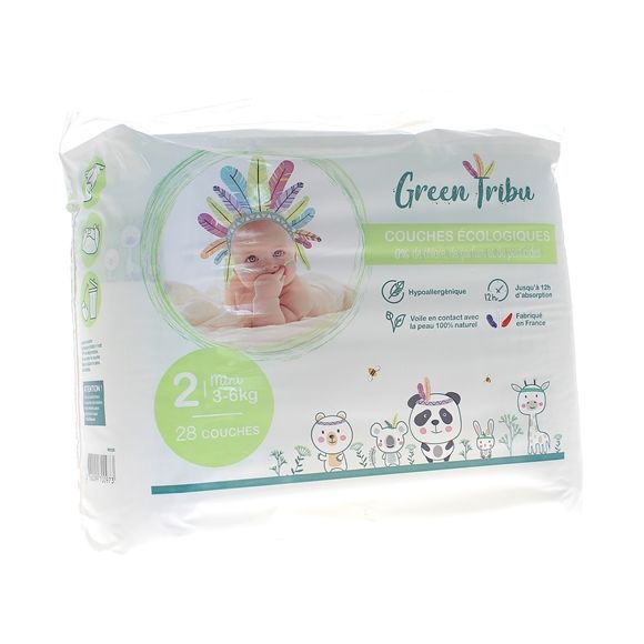Couches &eacute;cologiques taille 2 (3-6 kg) Green Tribu - paquet de 28 couches