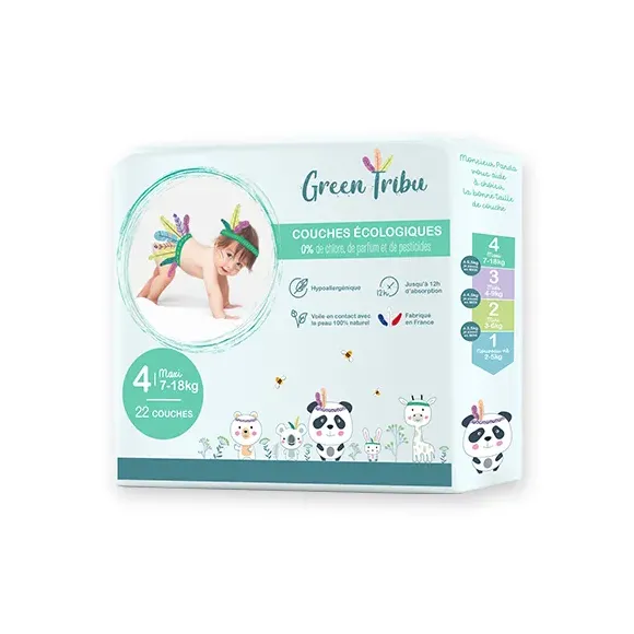 Couches &eacute;cologiques taille 4 (7-18 kg) Green Tribu - sachet de 22 couches