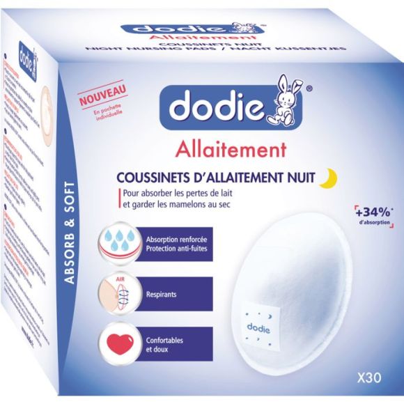 Coussinets d'allaitement nuit absorption renforc&eacute;e Dodie - bo&icirc;te de 30