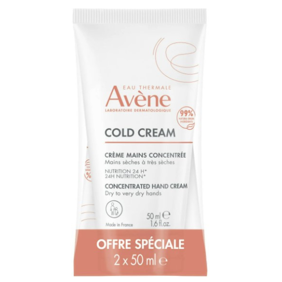 Cr&egrave;me mains concentr&eacute;e cold cream Av&egrave;ne - lot de 2 tubes de 50 ml