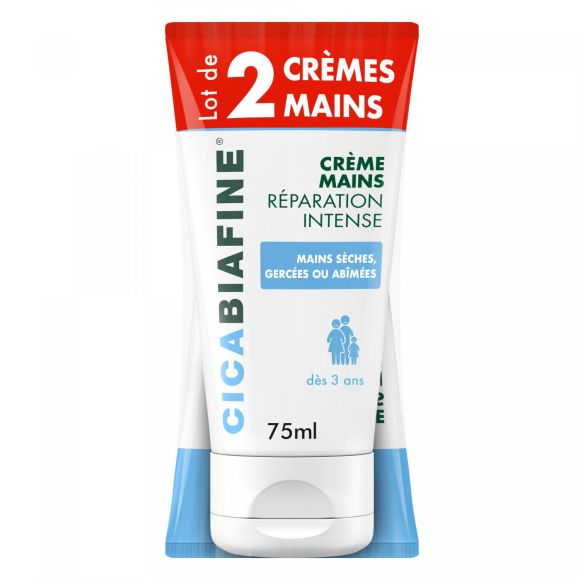 Cr&egrave;me mains r&eacute;paration intense Cicabiafine - lot de 2 cr&egrave;mes de 75 ml