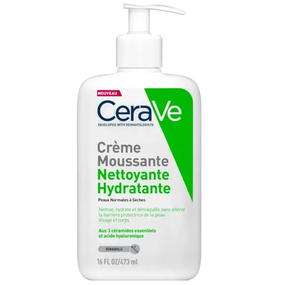 Cr&egrave;me moussante nettoyante hydratante Cerave - flacon-pompe de 473ml