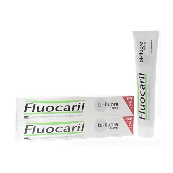 Dentifrice Blancheur Bi-Fluor&eacute; Fluocaril - lot de 2 tubes de 75 ml