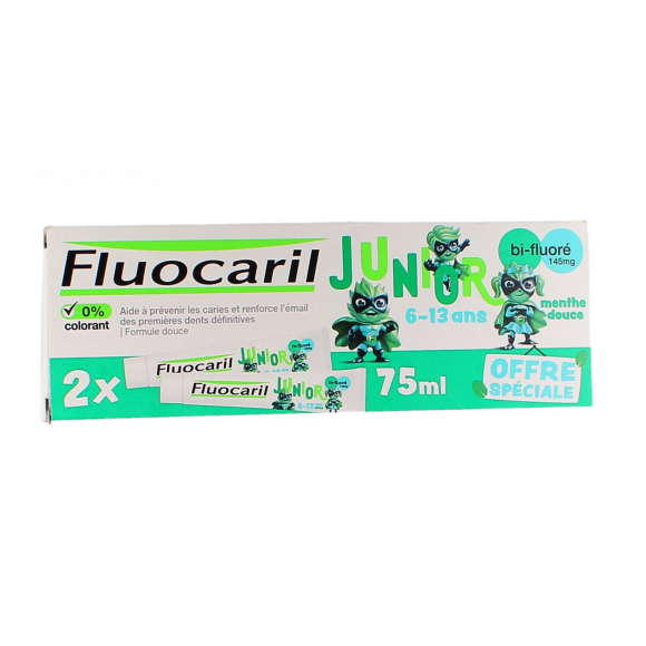 Dentifrice junior 6-13 ans ar&ocirc;me menthe douce Fluocaril - lot de 2 tubes de 75 ml