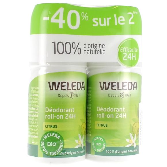 D&eacute;odorant au Citrus Roll-on 24h Weleda - lot de 2x50ml