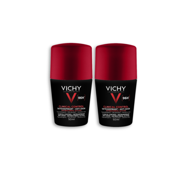 D&eacute;odorant d&eacute;transpirant Clinical Control 96h Vichy Homme - lot de 2 rolls-on de 50ml